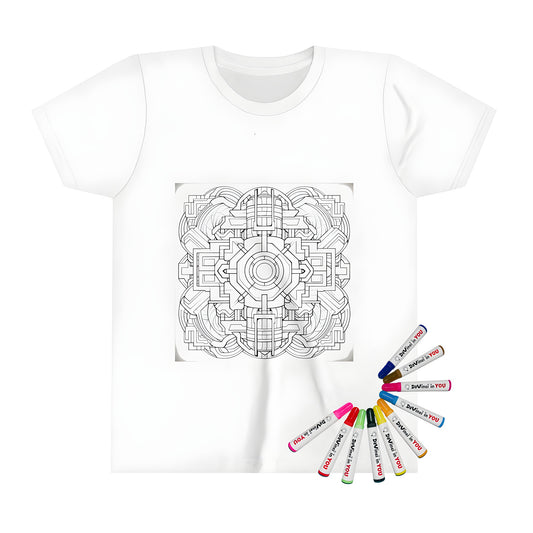 Kid's T-shirt featuring intricate black and white geometric pattern