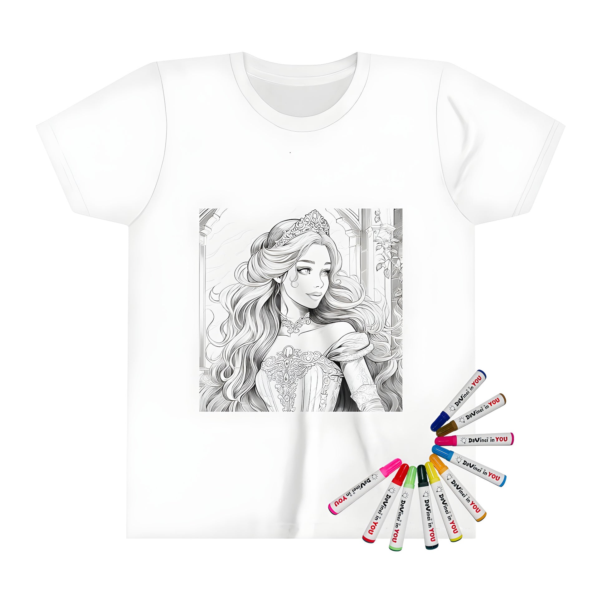 Kid's T-shirt featuring a colorful elegant princess design, perfect for little ones who love royalty and fairy tales.