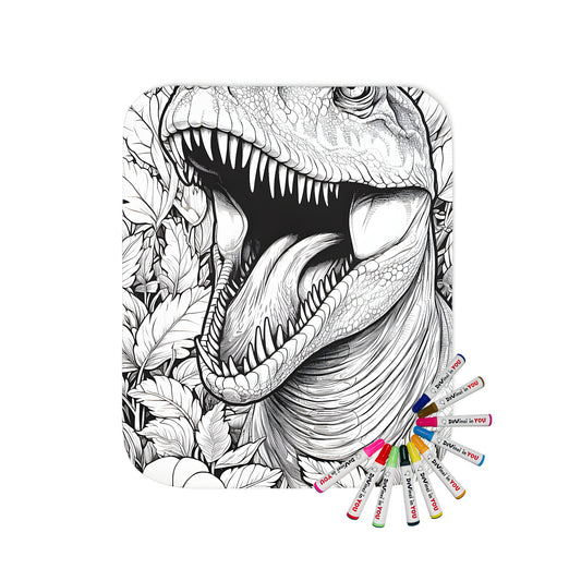 Coloring blanket with a T-Rex dinosaur design for kids and adults