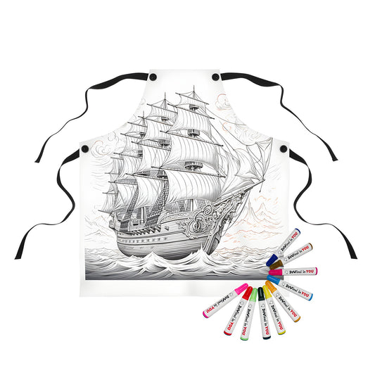 Coloring apron featuring an old sailing ship illustration