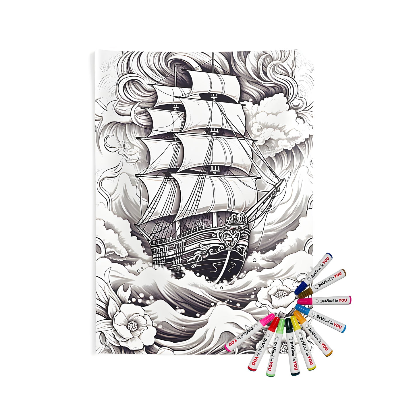 Indoor wall tapestry featuring a vintage sailing ship illustration