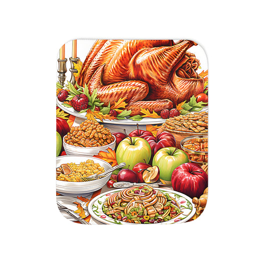 Colorful blanket with vibrant Thanksgiving dinner setup design