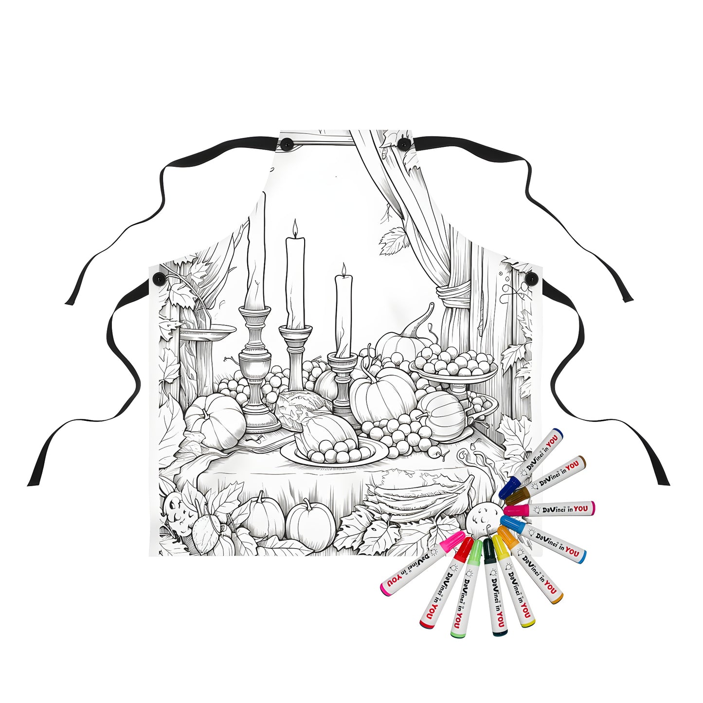 Autumn Harvest Table Setting Coloring Page on Apron