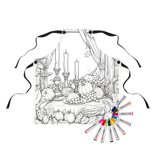 Autumn Harvest Table Setting Coloring Page on Apron