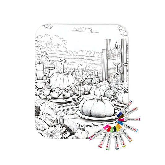 Blanket with Fall Harvest Theme, Outdoor Turkey Feast Decoration, Vintage Autumnal Colors