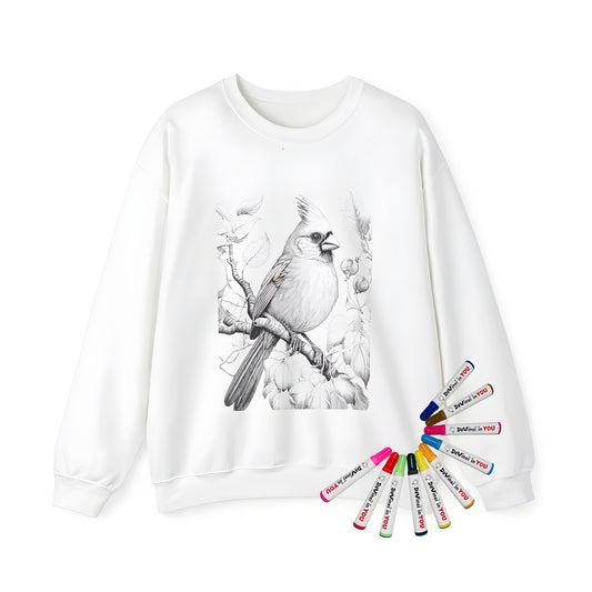 Adult sweatshirt with a vibrant Cardinal bird design, perfect for nature lovers and art enthusiasts