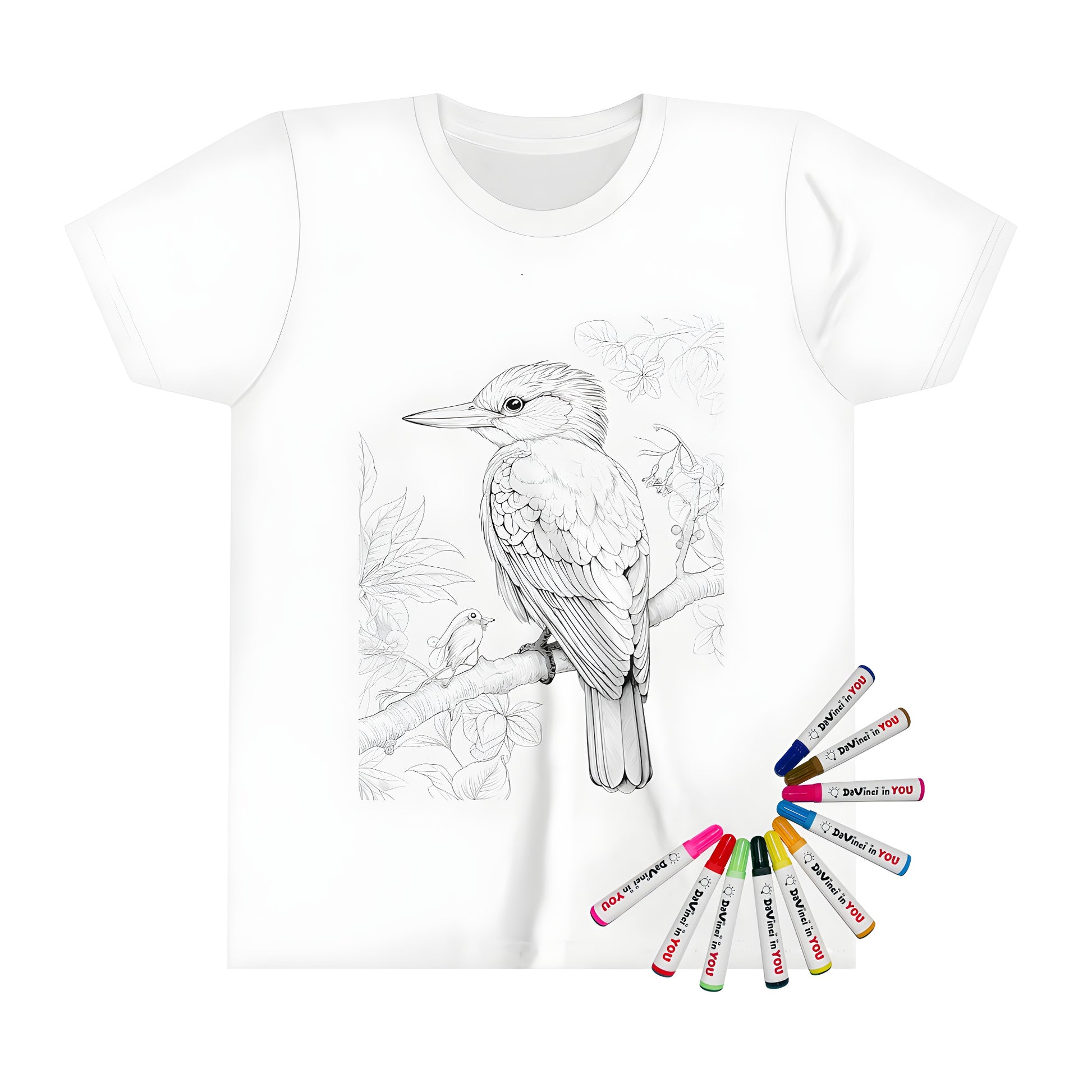 Birds perched on a tree branch design on kids t-shirt