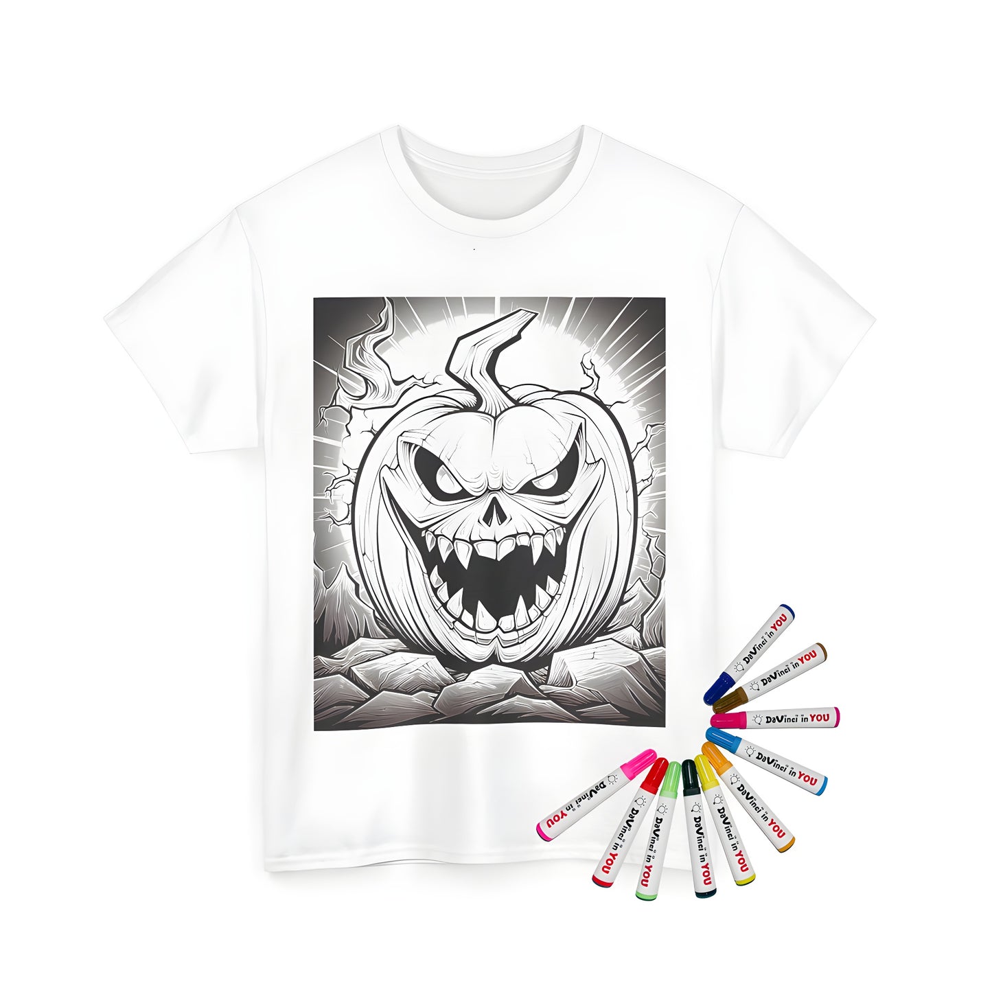 Spooky Halloween themed Unisex t-shirt with a terrifying pumpkin face