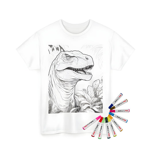 Coloring kit with dinosaur picture on unisex tee