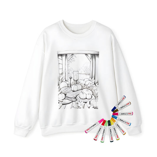 Adult sweatshirt with rustic autumn harvest scene design