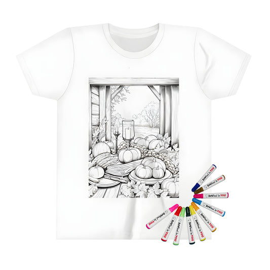 Kids' t-shirt featuring an autumn harvest decoration design