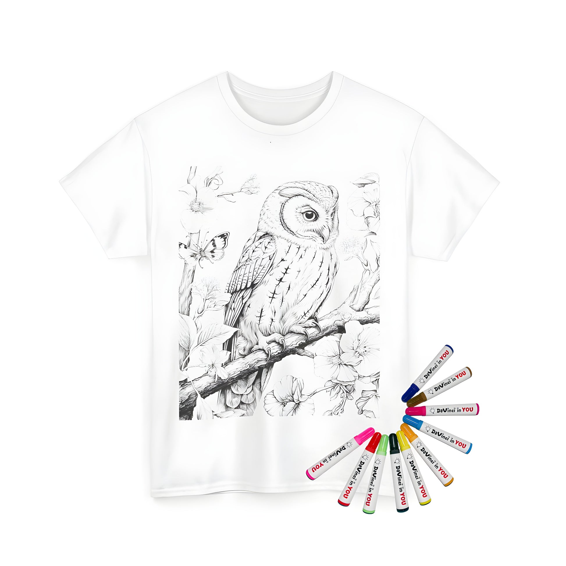 Coloring owl t-shirt with fabric markers