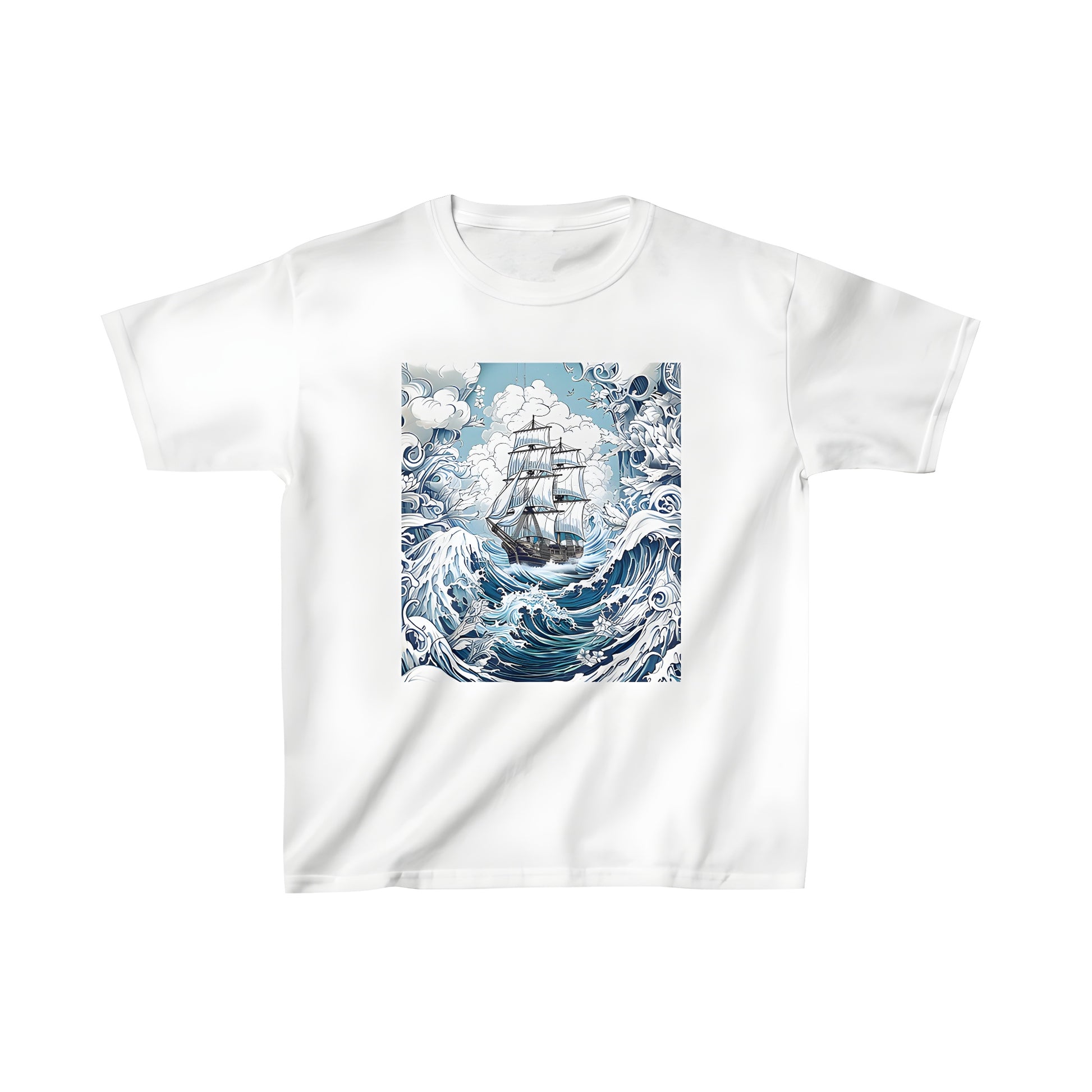 Colorful sailing vessel or boat print on kids t-shirt for little adventure seekers