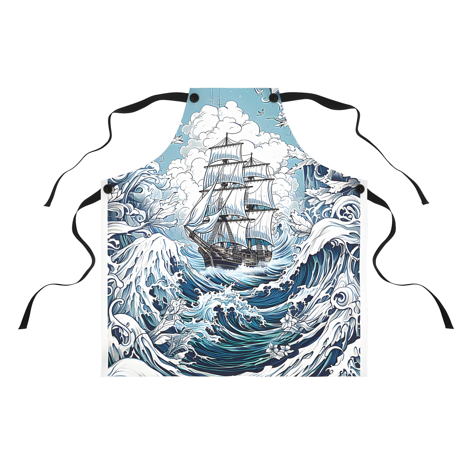 Colorful sailing vessel or boat apron with dramatic wave illustration