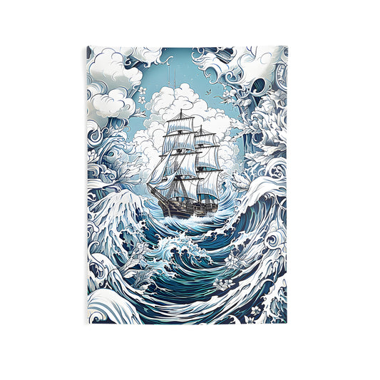 Colorful sailing vessel tapestry for indoor wall decor