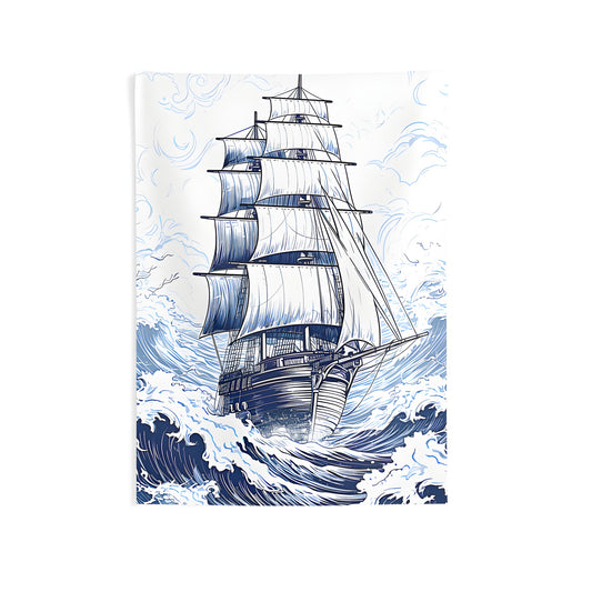 Vibrant sailing vessel or nautical sea ship wall tapestry for indoor decoration