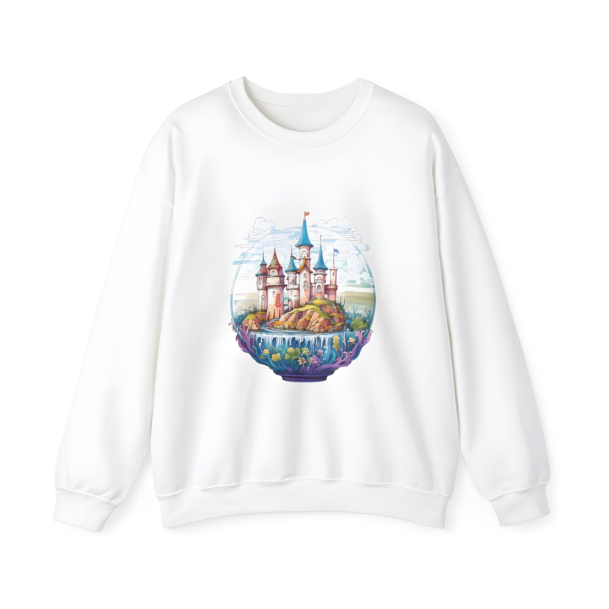 Adult Fantasy Castle Sweatshirt on a rocky island print