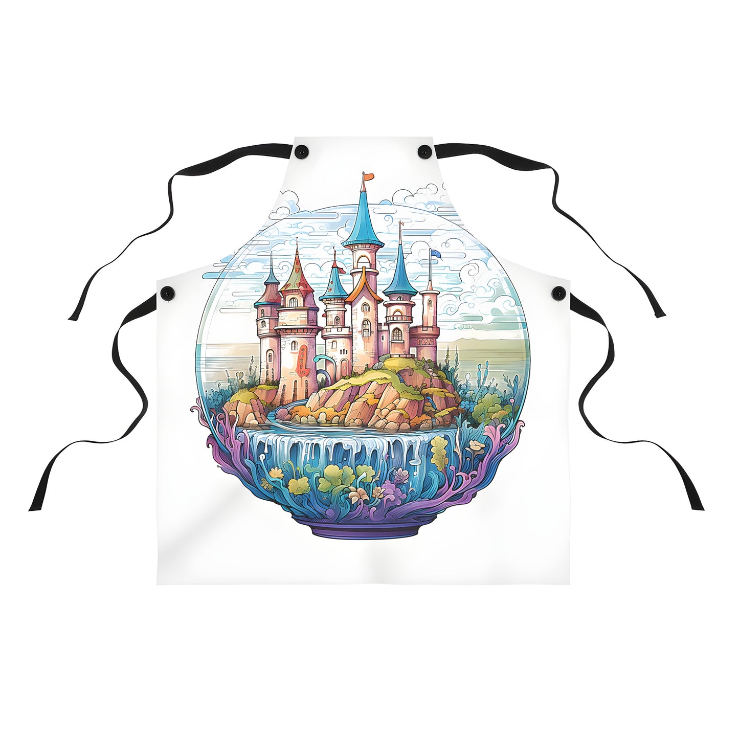 Apron with colorful medieval style fantasy castle print