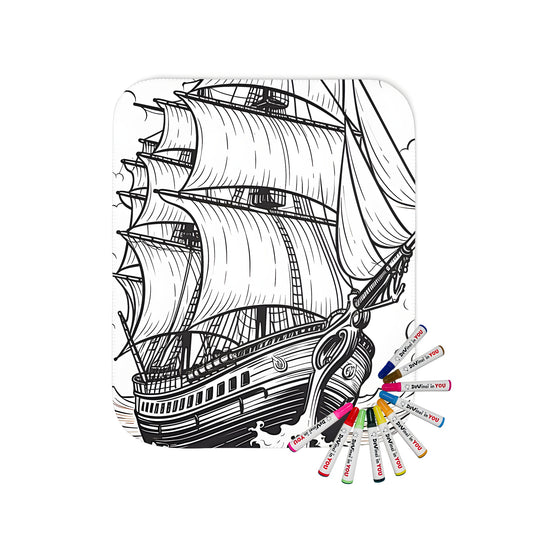 A beautiful Blanket featuring an artistic sailing ship design with intricate details