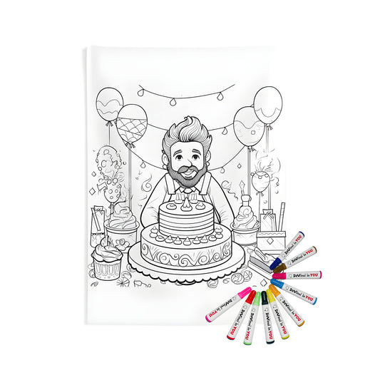 Birthday Celebration Wall Tapestry with Decorations and Gifts