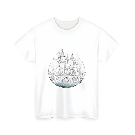 Colorful Unisex T-shirt featuring a fantasy-inspired castle inside an aquarium