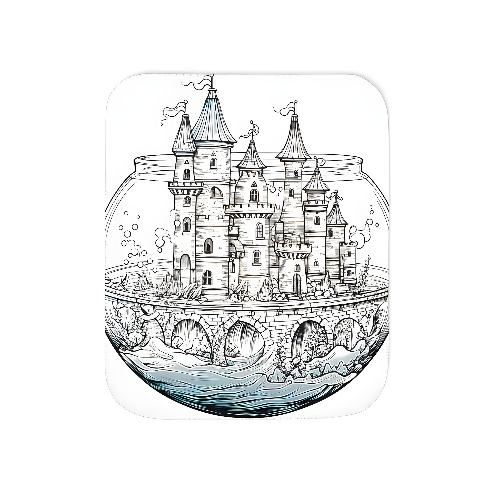 Cozy blanket with fantasy castle design inside aquarium