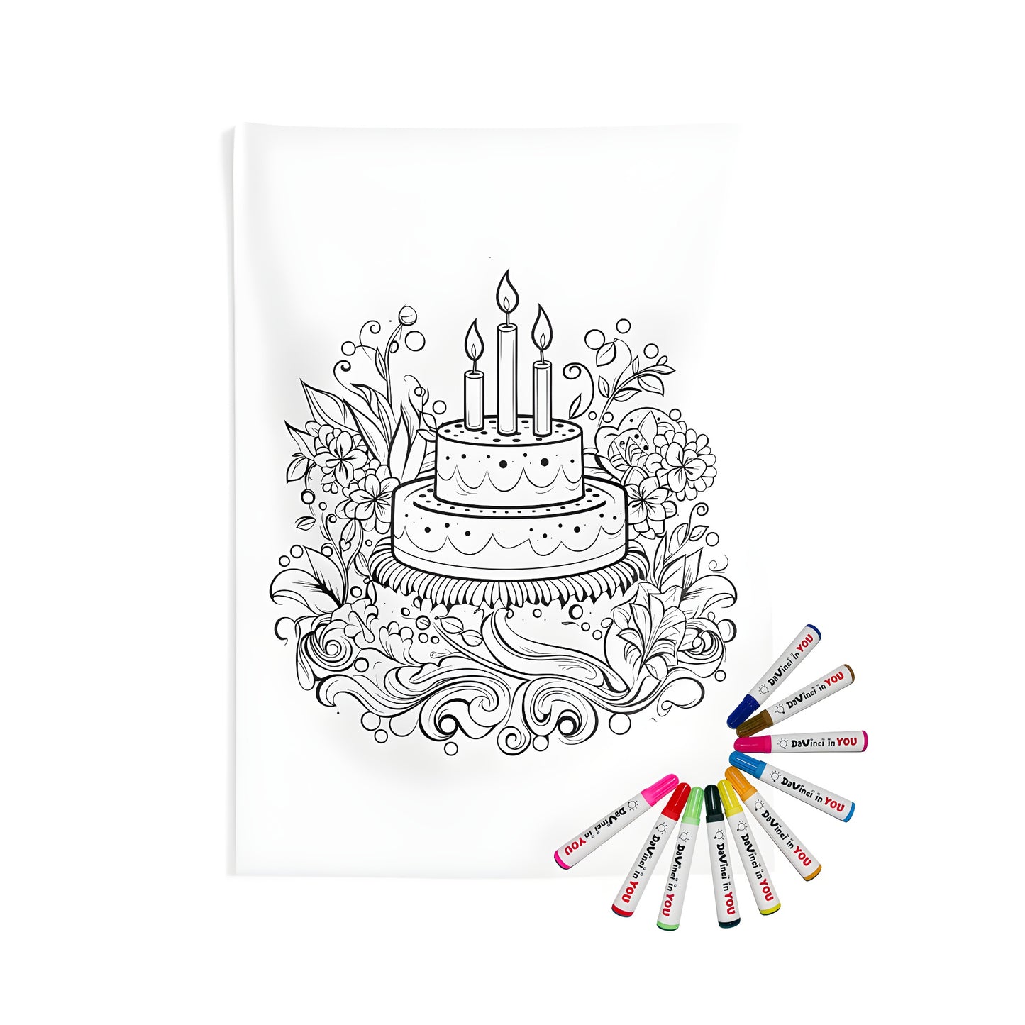 Coloring page inspired birthday dessert wall hanging