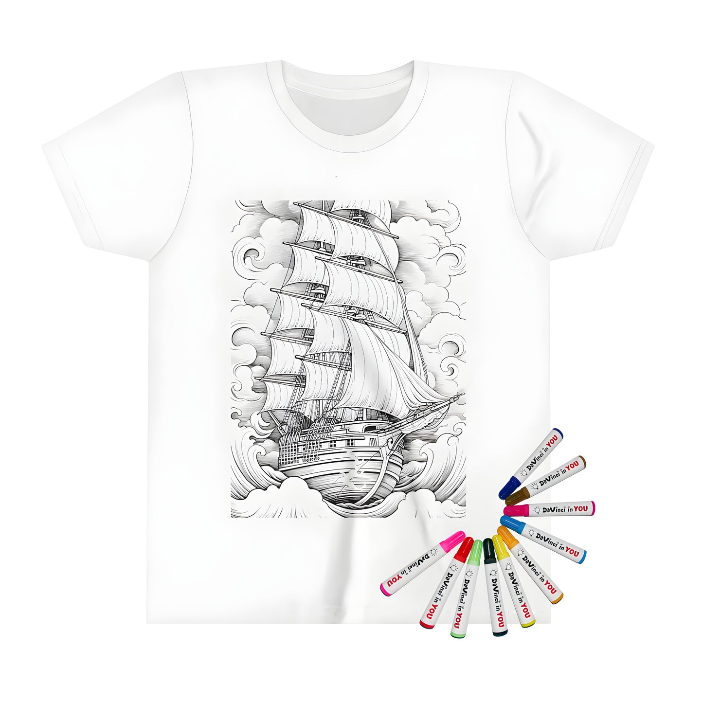 Colorful kid's sailing ship t-shirt for boys and girls