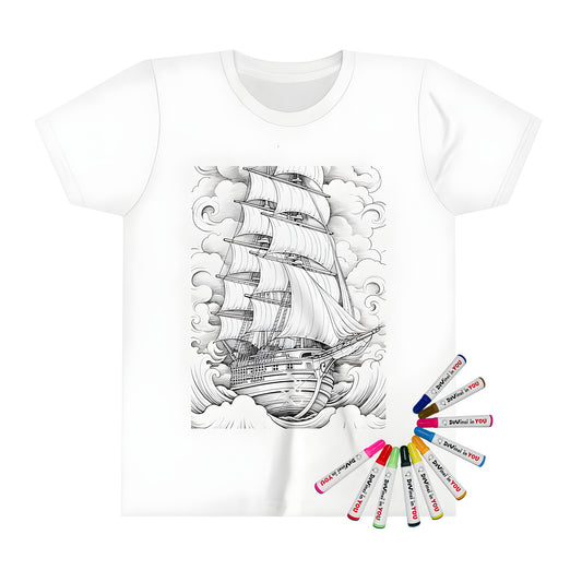 Colorful kid's sailing ship t-shirt for boys and girls