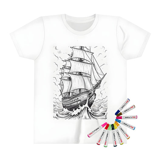 Kid's sailing boat tee, nautical ship tshirt, ocean wave apparel, fun sailboat kids clothing