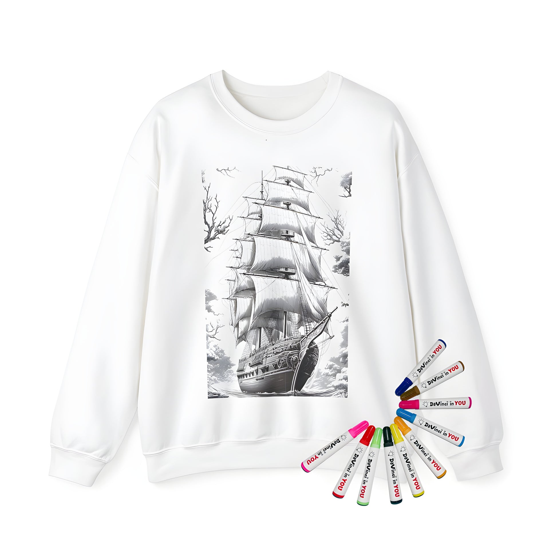 Vintage sailing vessel sweatshirt illustration graphic tee adult apparel