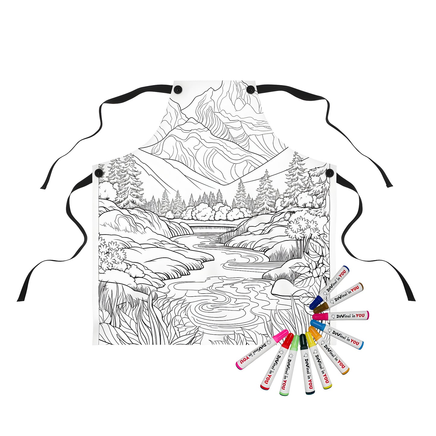 Detailed landscape apron with mountains, river, and trees