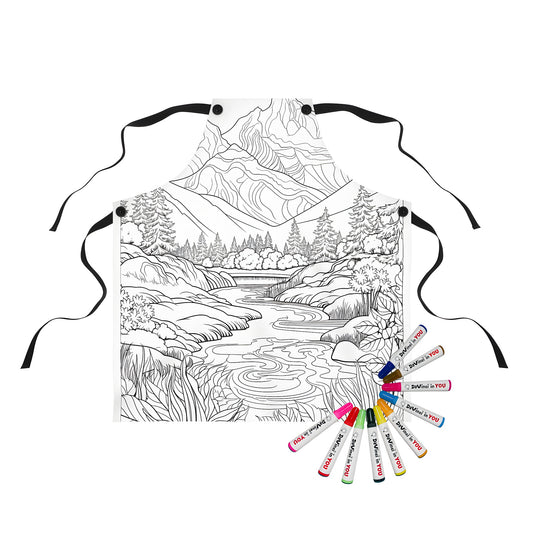 Detailed landscape apron with mountains, river, and trees