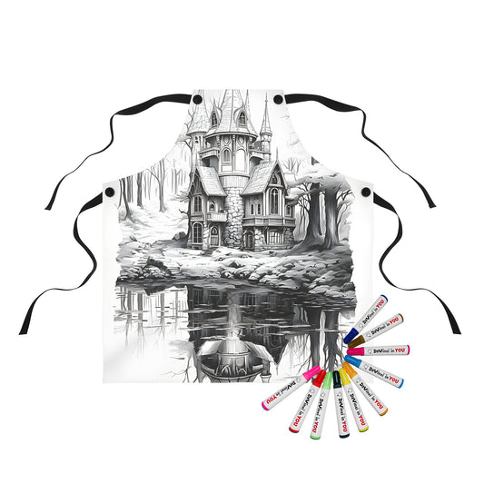 Gothic apron with castle design for coloring