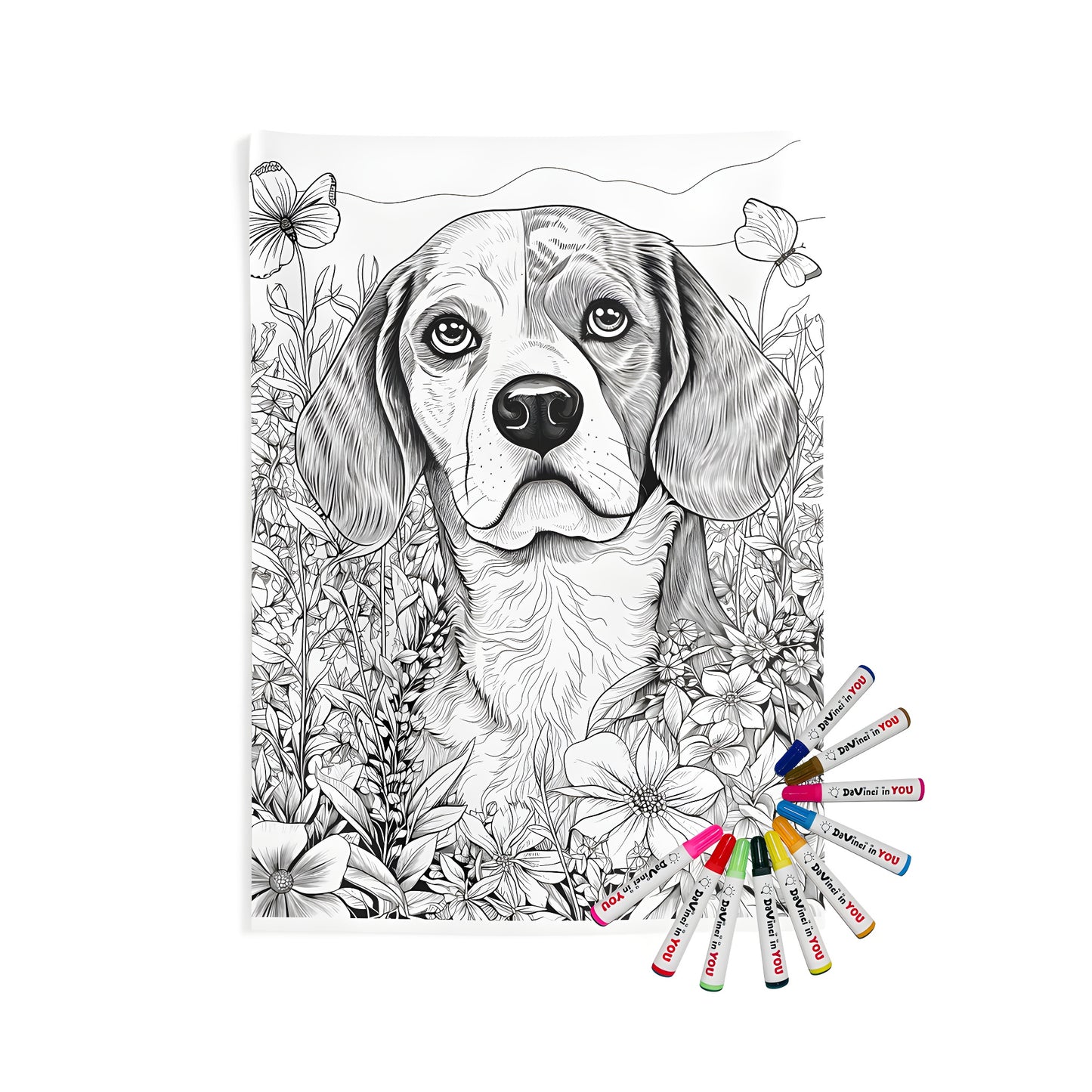 Indoor wall tapestries, dog decor, beagle picture, flower art, home decor, indoor hanging tapestry, pet lover gift