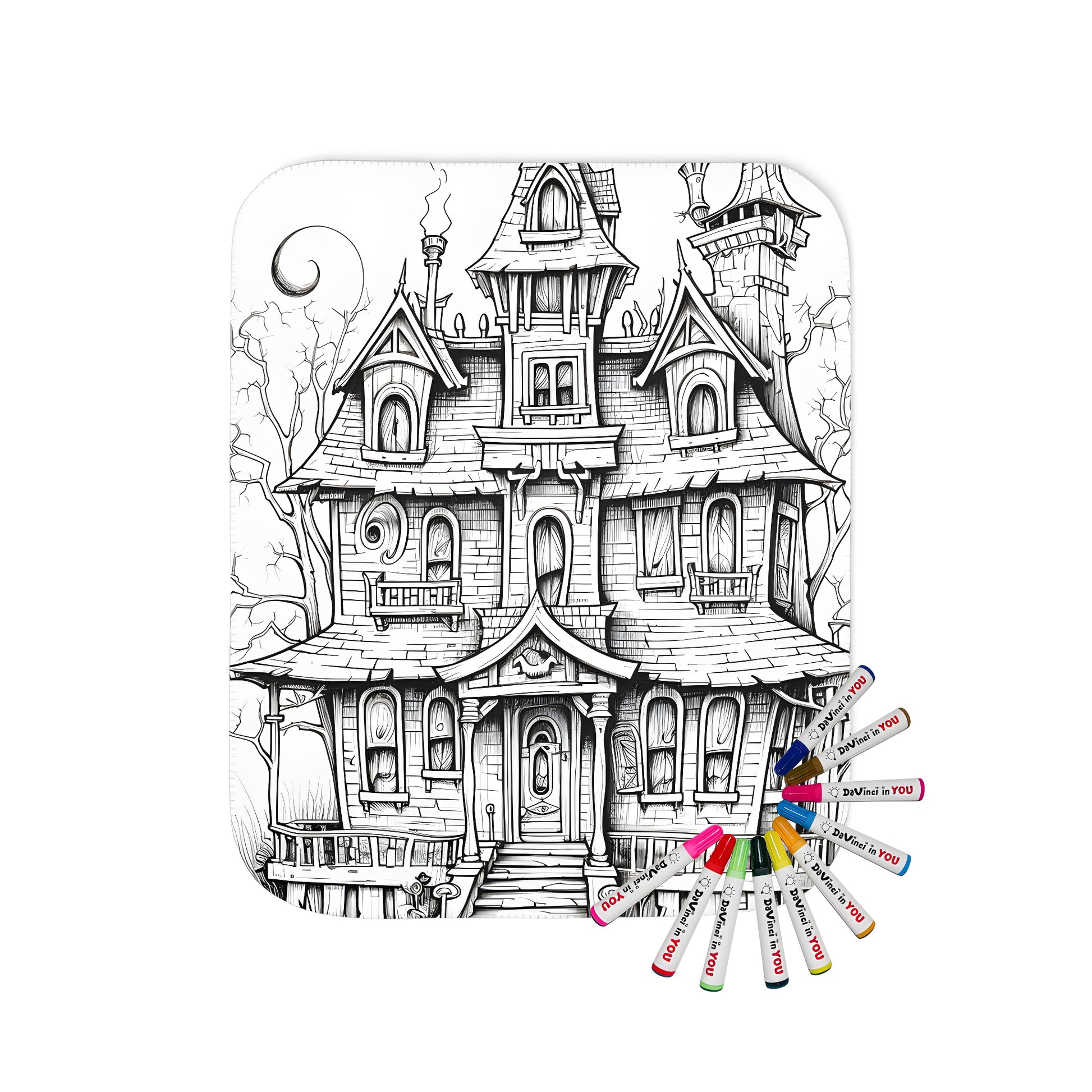 A cozy blanket featuring a hauntingly beautiful Victorian-style mansion with intricate details and an eerie atmosphere