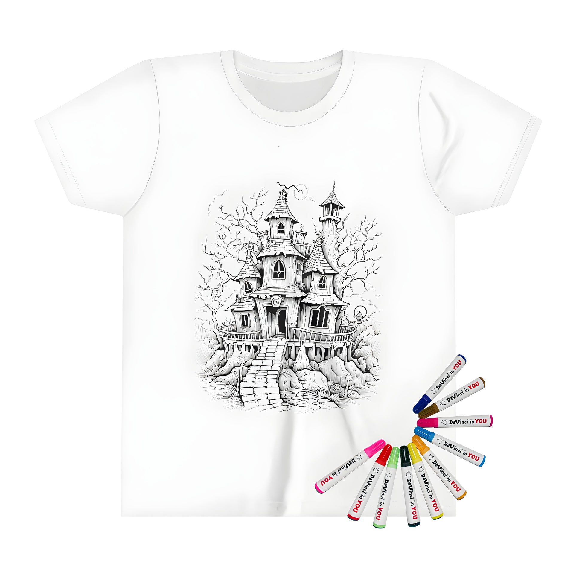 Haunted house kid's t-shirt with fabric markers, spooky themed