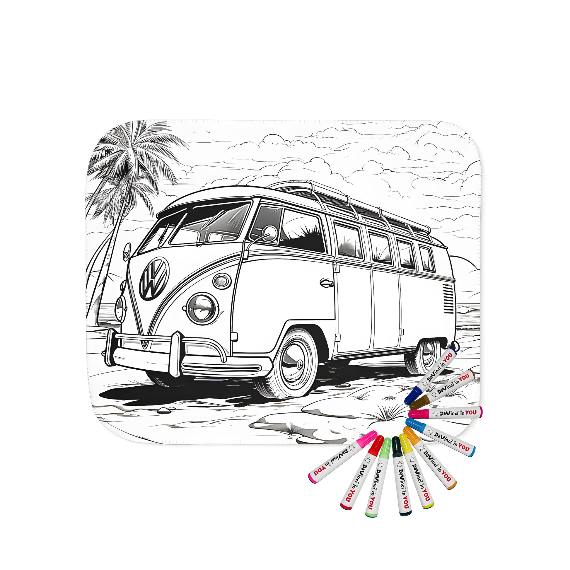 VW Camper Van, vintage van, bus, motorhome blanket with colorful markers