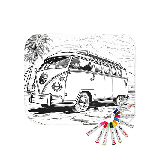 VW Camper Van, vintage van, bus, motorhome blanket with colorful markers