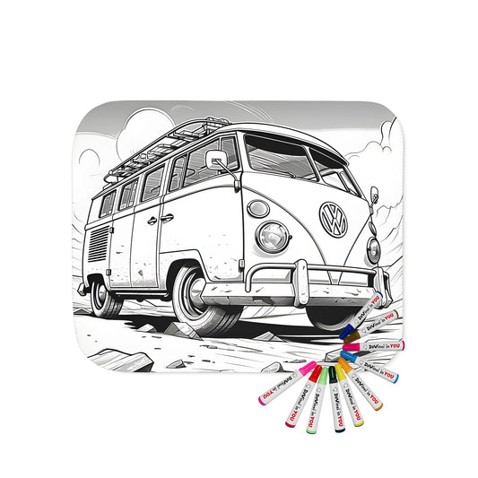 Blanket with vintage style classic Volkswagen van designs for adults and kids