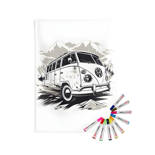 Vintage camper van wall tapestry for bedroom decor