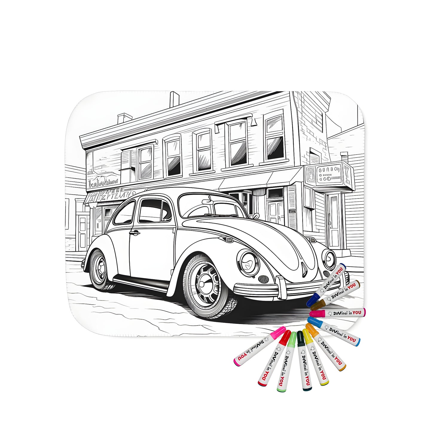 Vintage automobile illustrations on cozy blanket for adults