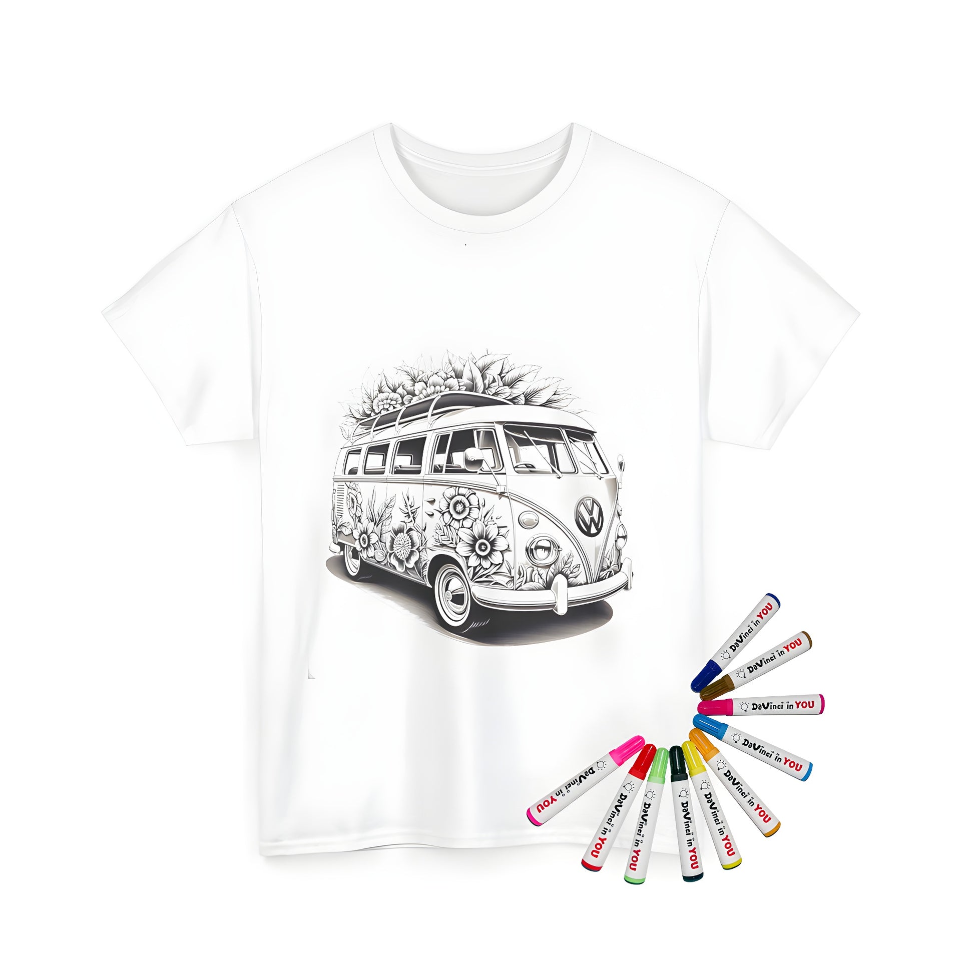 Unisex T-shirt with colorful floral van design