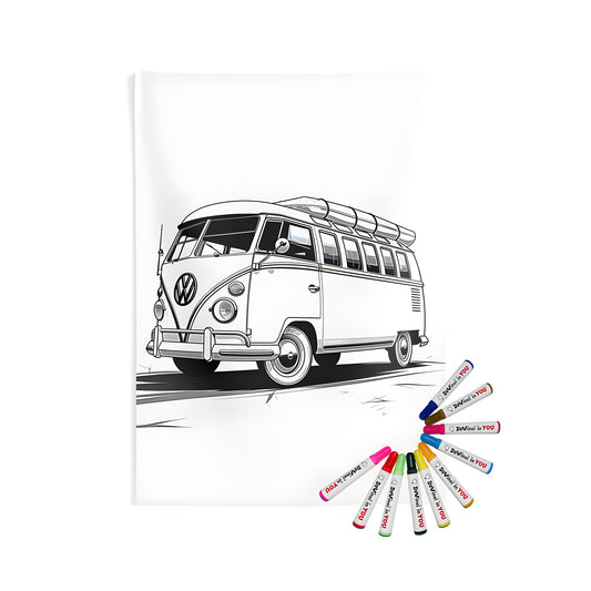 VW bus art, Classic camper wall decor, Indoor VW van tapestries, Vintage Volkswagen artwork