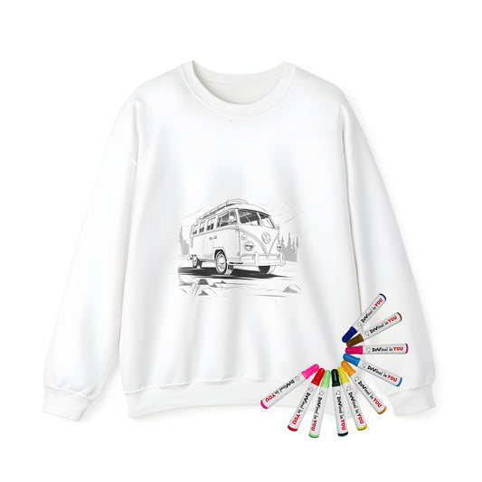 Adult sweatshirt with van truck camper bus motorhome illustration design