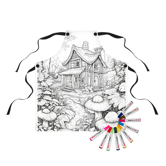 Whimsical fairy tale cottage coloring apron with fabric markers