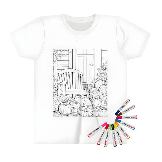 Kid's Pumpkin themed tshirt illustration of garden scene