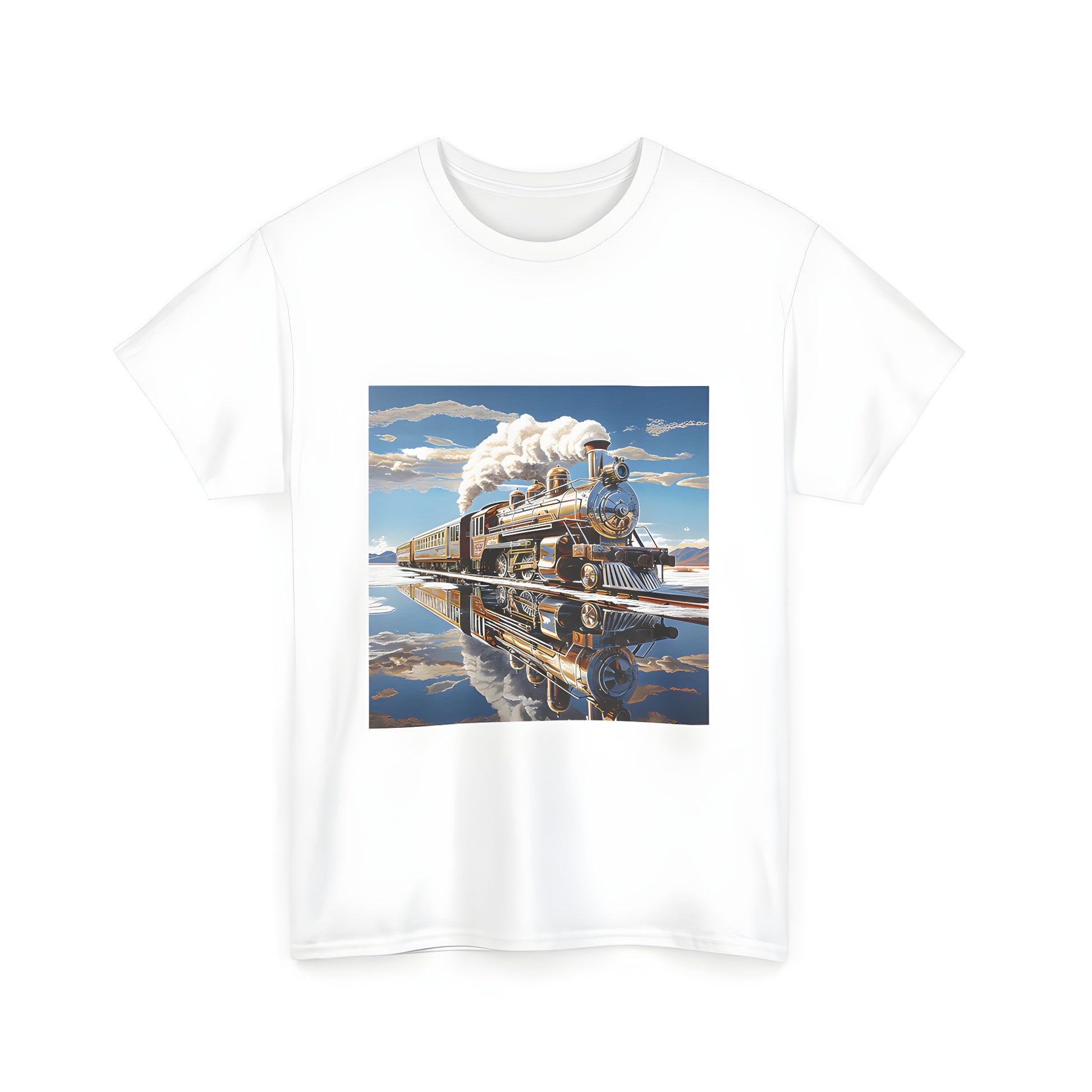 Colorful vintage steam train locomotive graphic t-shirt