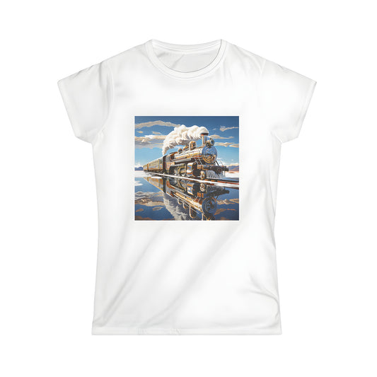 Women's Vintage Train Design T-Shirt - Colorful Steam Engine Image