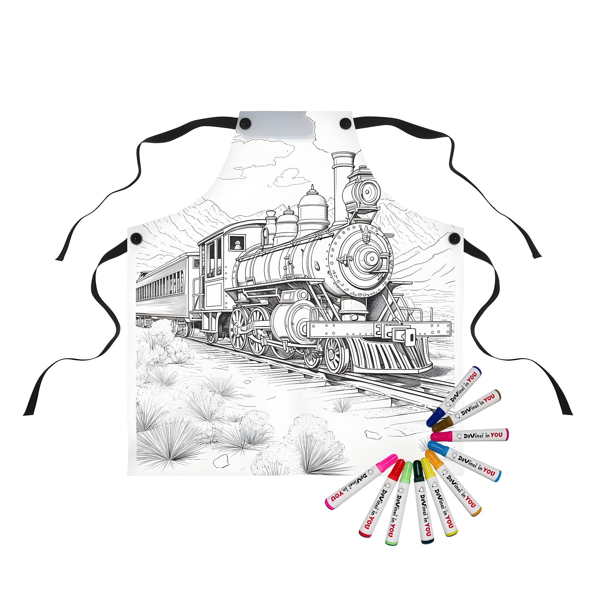 Apron Coloring Kit with 10 Fabric Markers - Vintage Train – Davinci in You